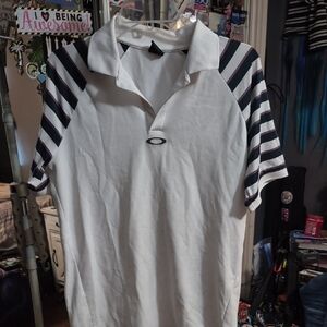 Oakley White Polo with Black Striped Sleeves